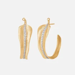 Ole Lynggaard Earring Pairs-Leaves creoles large pavé