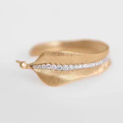 Ole Lynggaard Earring Pairs-Leaves creoles large pavé