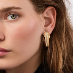 Ole Lynggaard Earring Pairs-Leaves creoles large pavé